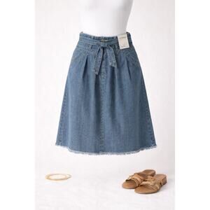 Sundance Denim Skirt Small Belted Midi Boho Lagenlook Cottage core Pockets